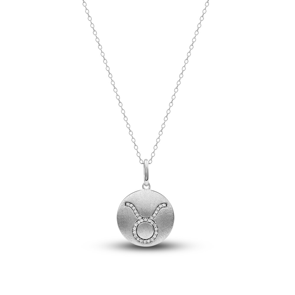 Diamond Taurus Zodiac Pendant Necklace 1/10 ct tw Round 14K White Gold GMtINNVU