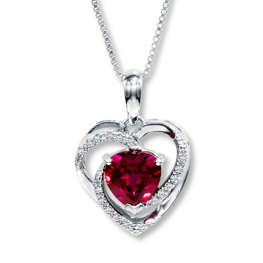 Lab-Created Ruby Necklace Heart-Shaped 10K White Gold GSOxYXdT [GSOxYXdT]