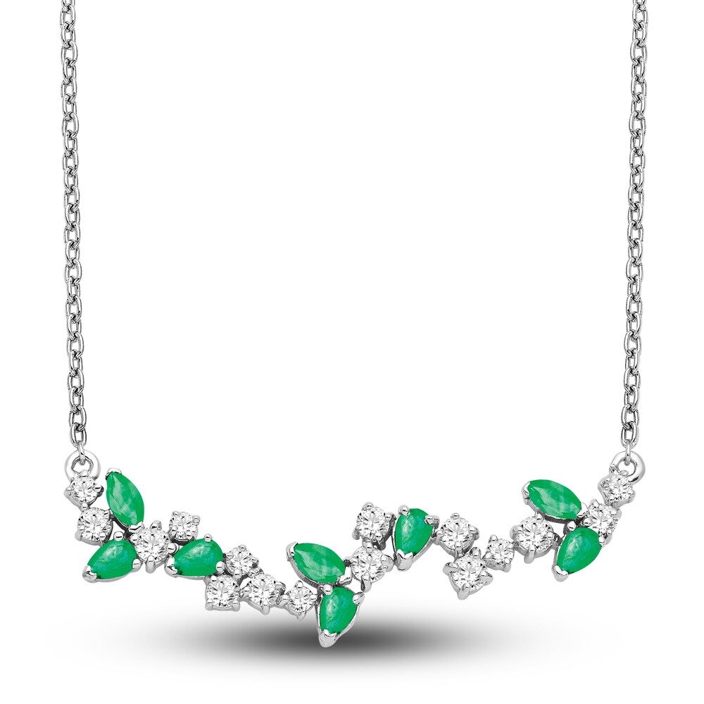 Natural Emerald Necklace 1/3 ct tw Diamonds 14K White Gold 18\" GVRfEm4f