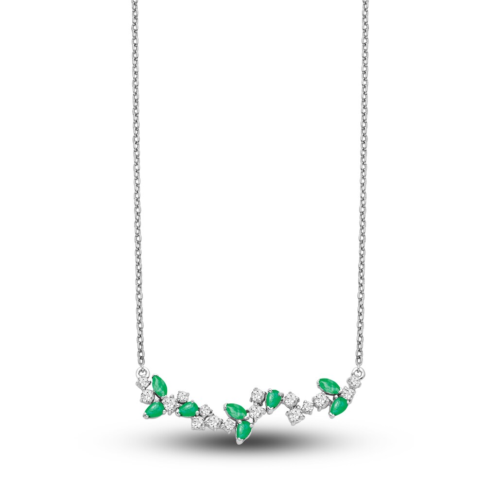 Natural Emerald Necklace 1/3 ct tw Diamonds 14K White Gold 18\" GVRfEm4f
