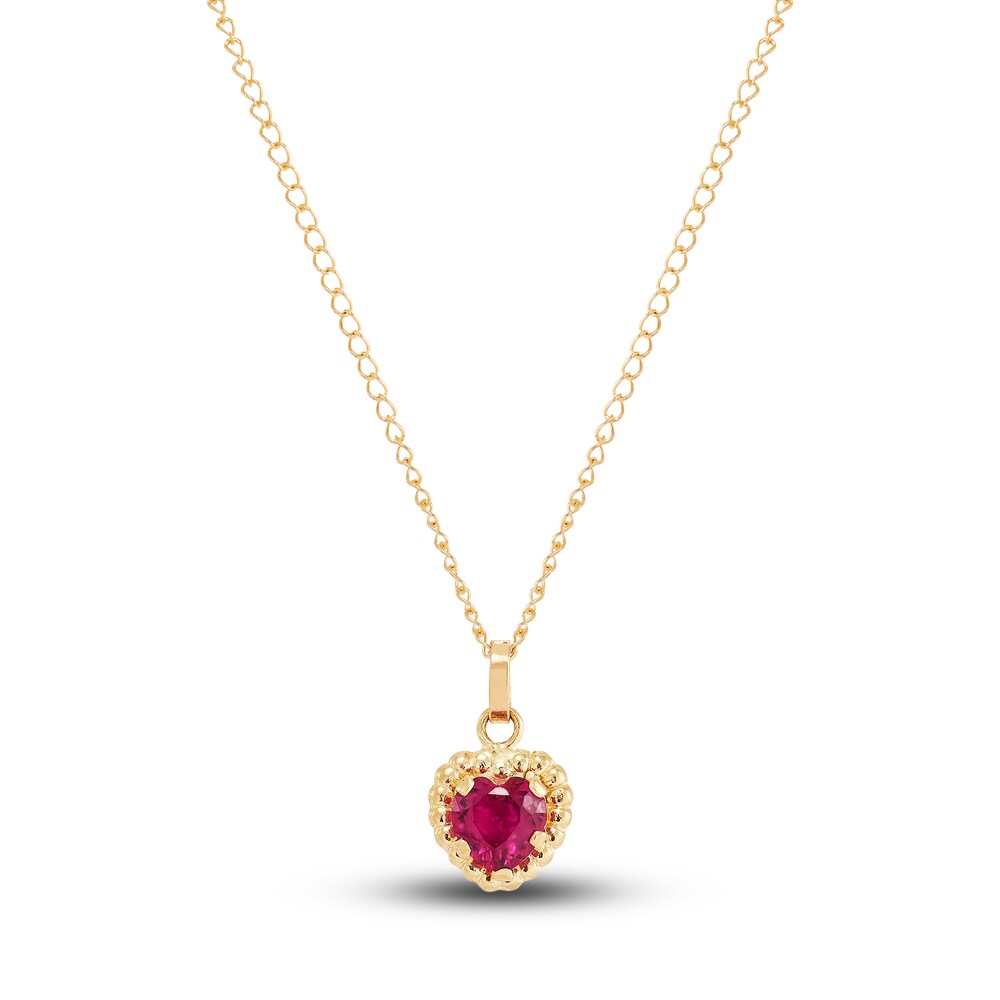 Children\'s Lab-Created Ruby Heart Pendant Necklace 14K Yellow Gold 13\" GXngdvyD [GXngdvyD]