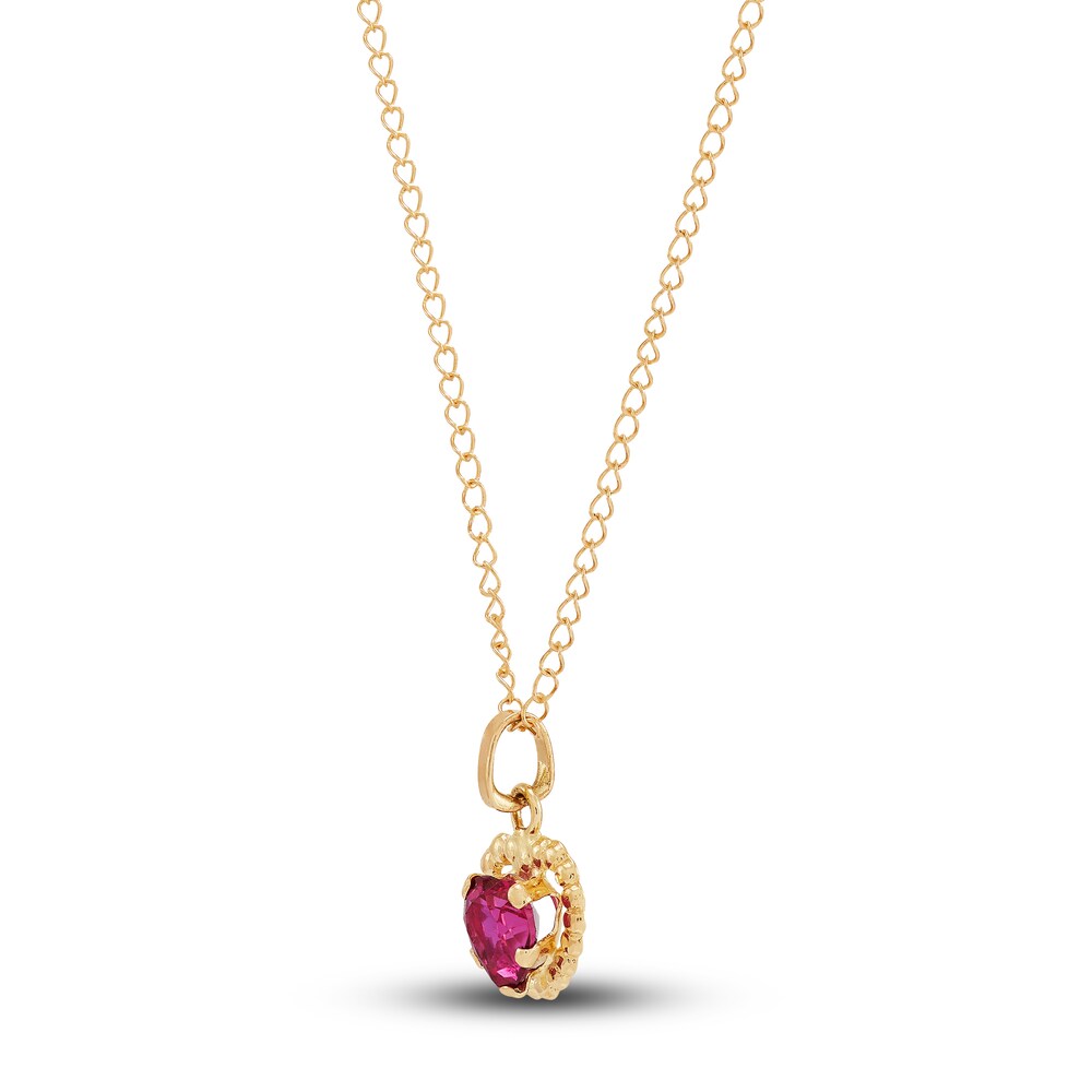 Children\'s Lab-Created Ruby Heart Pendant Necklace 14K Yellow Gold 13\" GXngdvyD