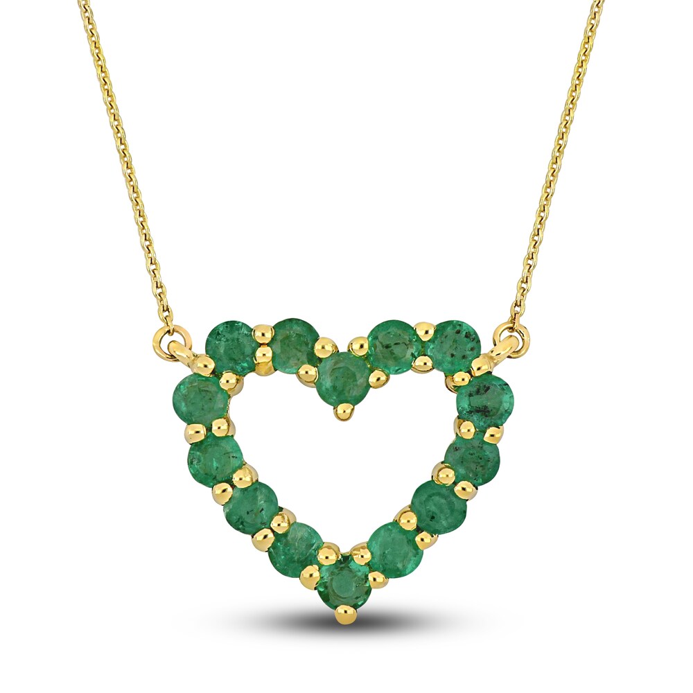 Natural Emerald Heart Pendant Necklace 10K Yellow Gold 17\" GY44h5xs