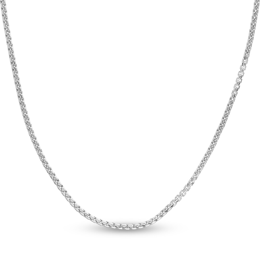 Hollow Round Box Chain Necklace 14K White Gold 18" GbSouV09