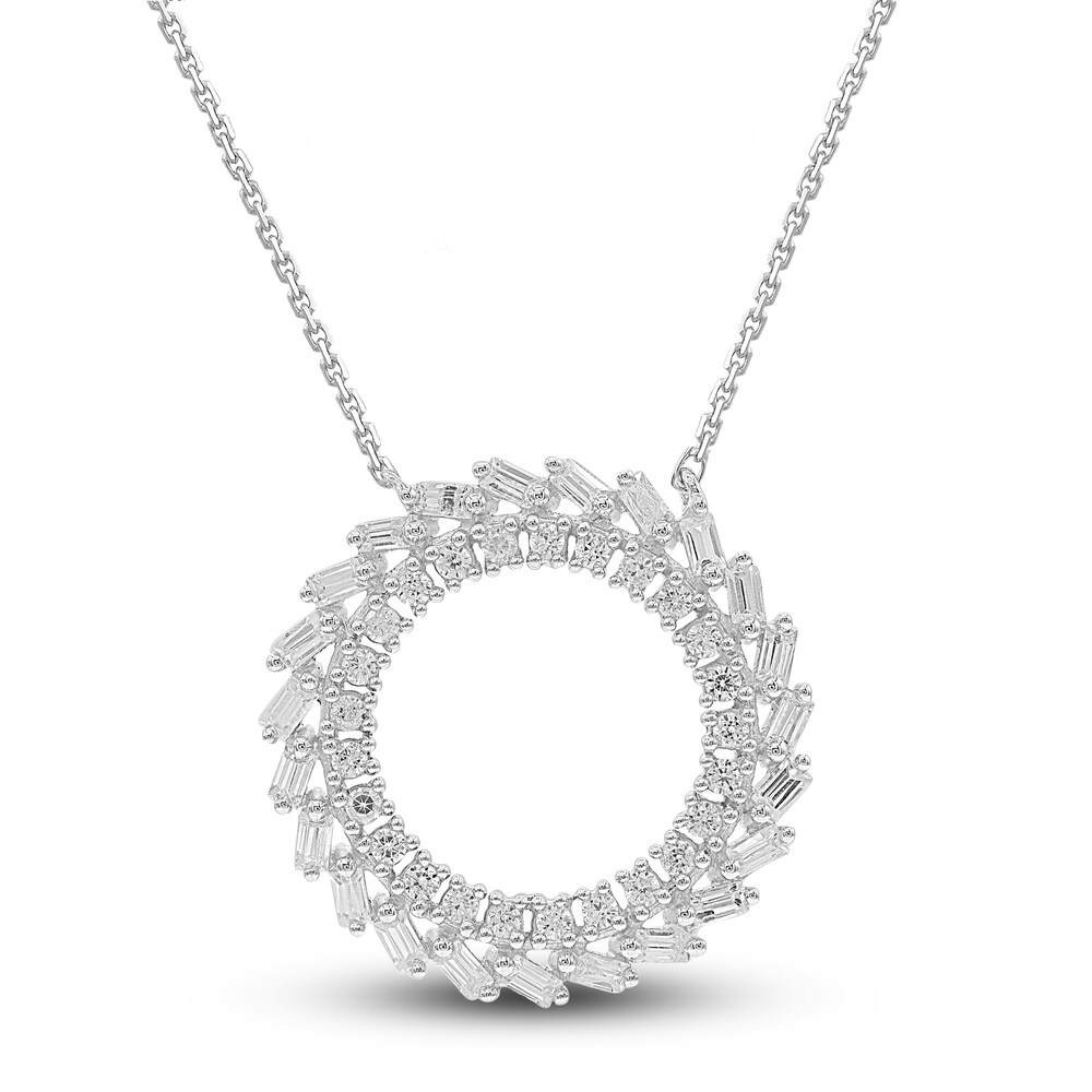 Diamond Circle Necklace 1/2 ct tw Round 14K White Gold 18\" Gk19NO8z