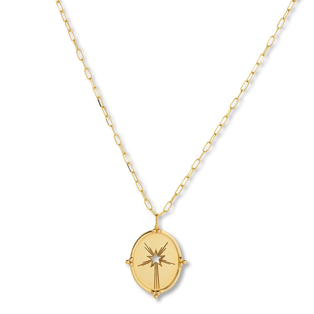 Oval Star Medallion Necklace 14K Yellow Gold 22" GlJM3gzF