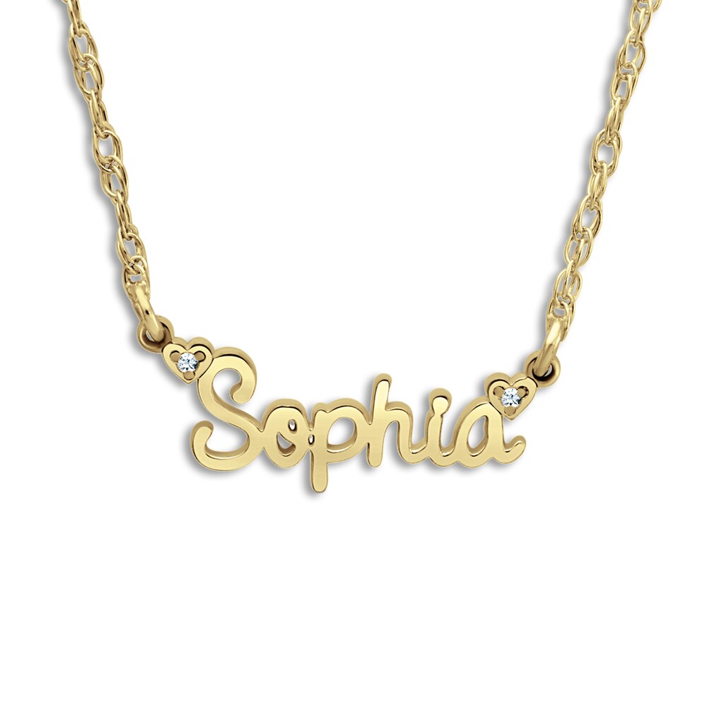 Personalized Name Necklace Diamond Accents 10K Yellow Gold 18" GnlgzAJQ