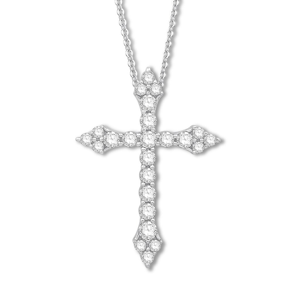 Diamond Cross Necklace 1 ct tw Round 14K White Gold GtgR41jp