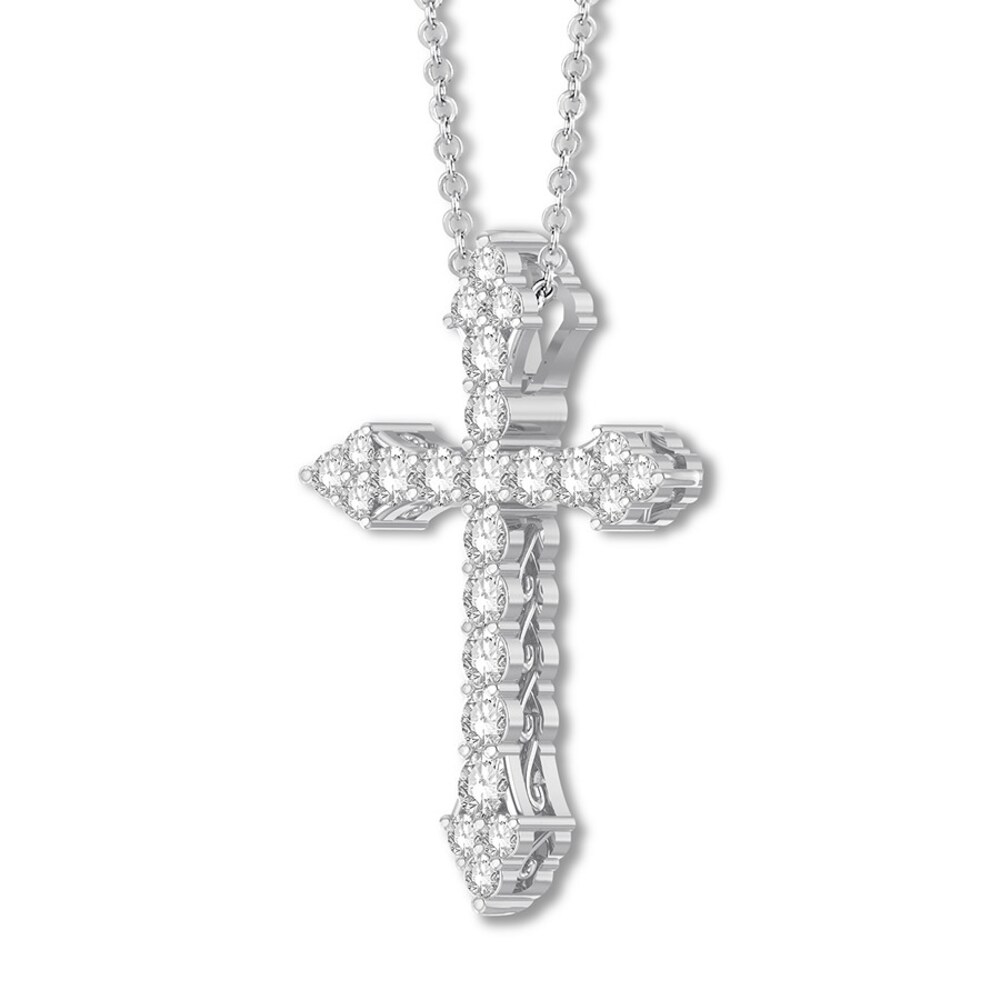 Diamond Cross Necklace 1 ct tw Round 14K White Gold GtgR41jp