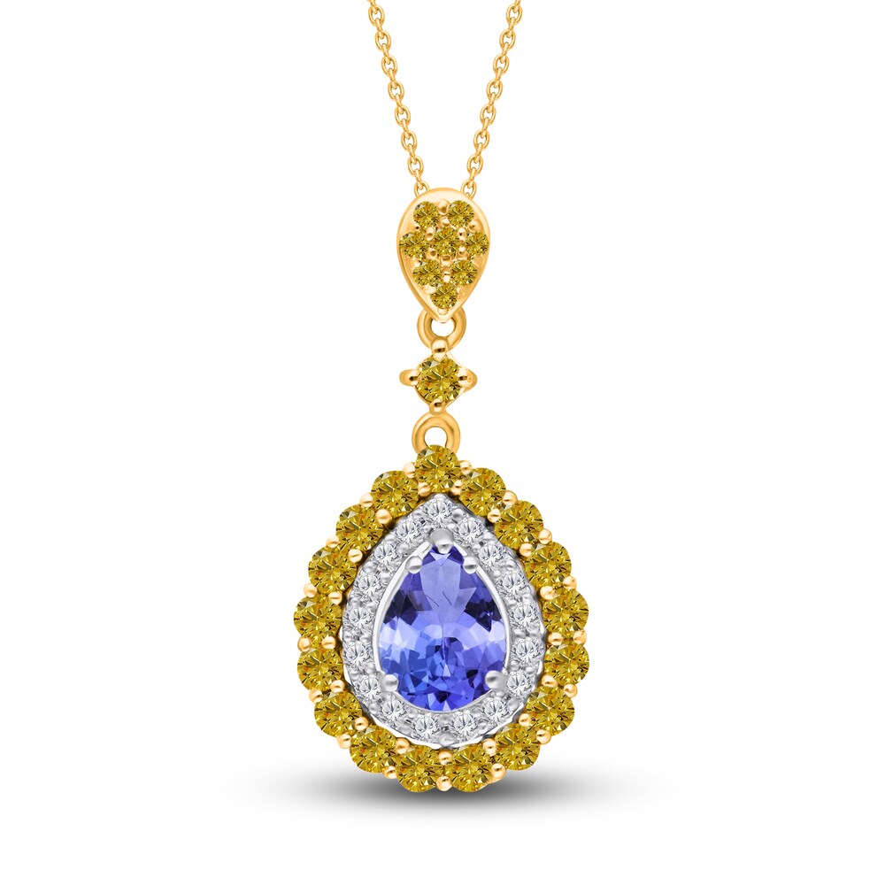 Kallati Natural Tanzanite & Natural Yellow Diamond Necklace 1 ct tw Round 14K Two-Tone Gold GuRGPMmD