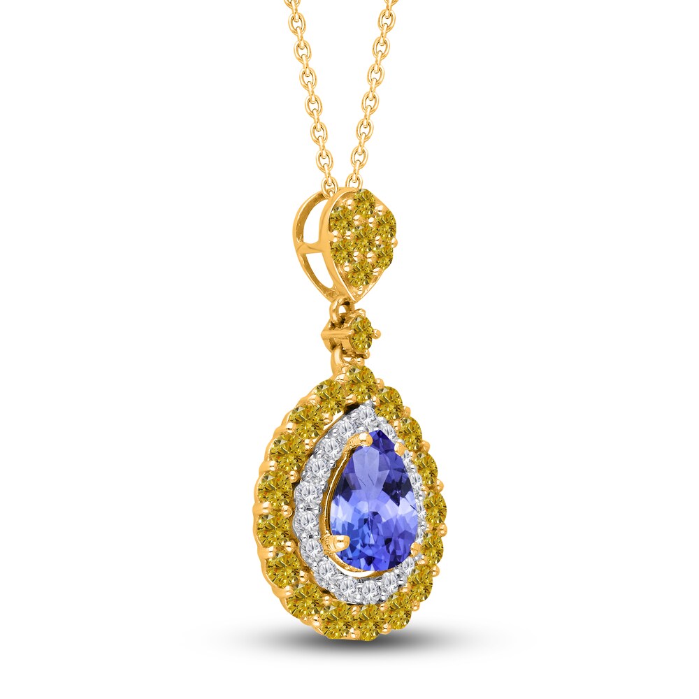 Kallati Natural Tanzanite & Natural Yellow Diamond Necklace 1 ct tw Round 14K Two-Tone Gold GuRGPMmD