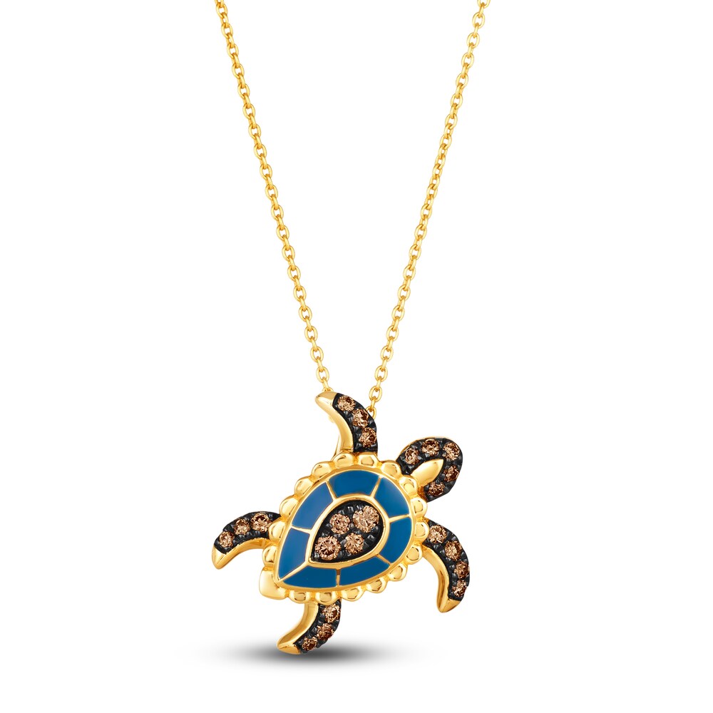 Le Vian Diamond Turtle Pendant Necklace 1/5 ct tw Round Blue Enamel 14K Honey Gold 19" H6vpMYRL