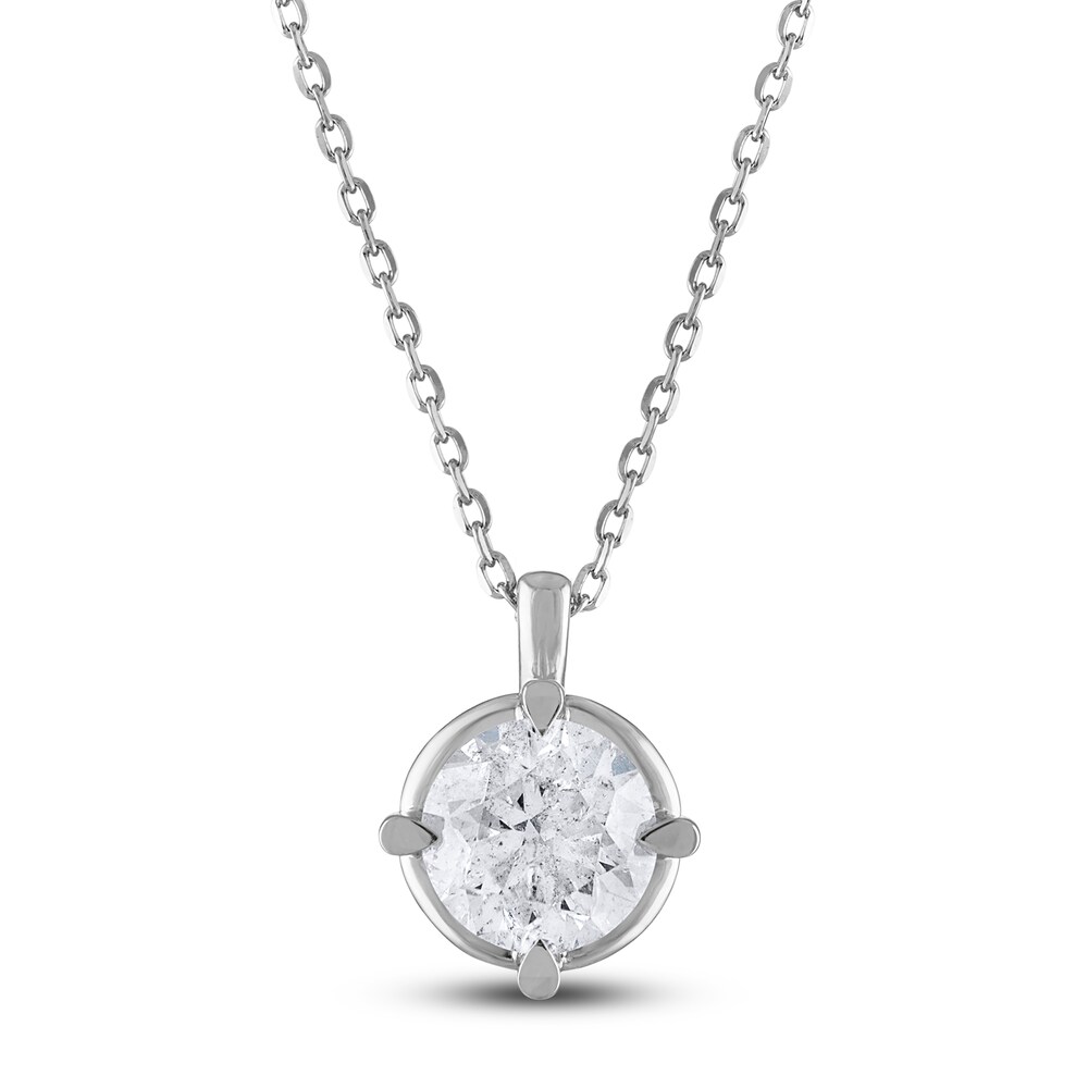 Diamond Solitaire Necklace 1 ct tw Round 14K White Gold (I2/I) H8Fv3sz1