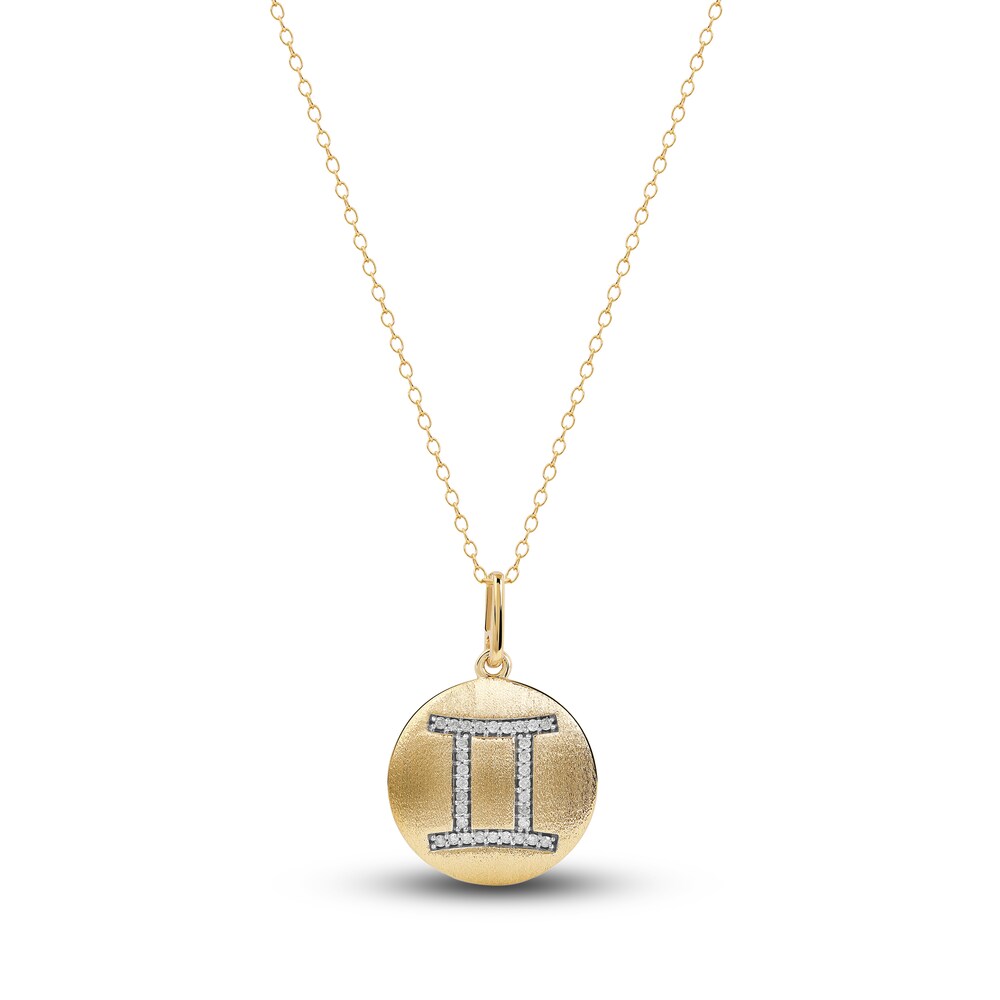 Diamond Gemini Zodiac Pendant Necklace 1/10 ct tw Round 14K Yellow Gold HFYAtifz