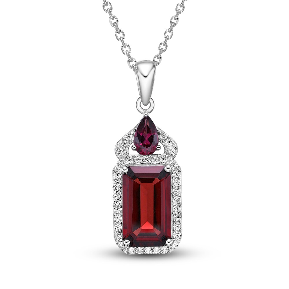 Natural Rhodolite Garnet Necklace 1/6 ct tw Diamonds 10K White Gold 18" HJ6zvgGy