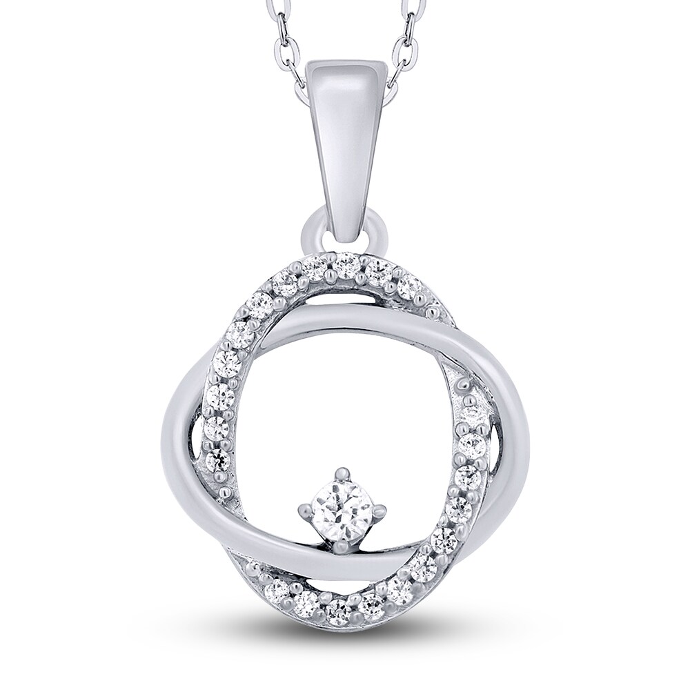 Diamond Double Oval Pendant Necklace 1/10 ct tw Round 14K White Gold 18\" HdY2QbHv