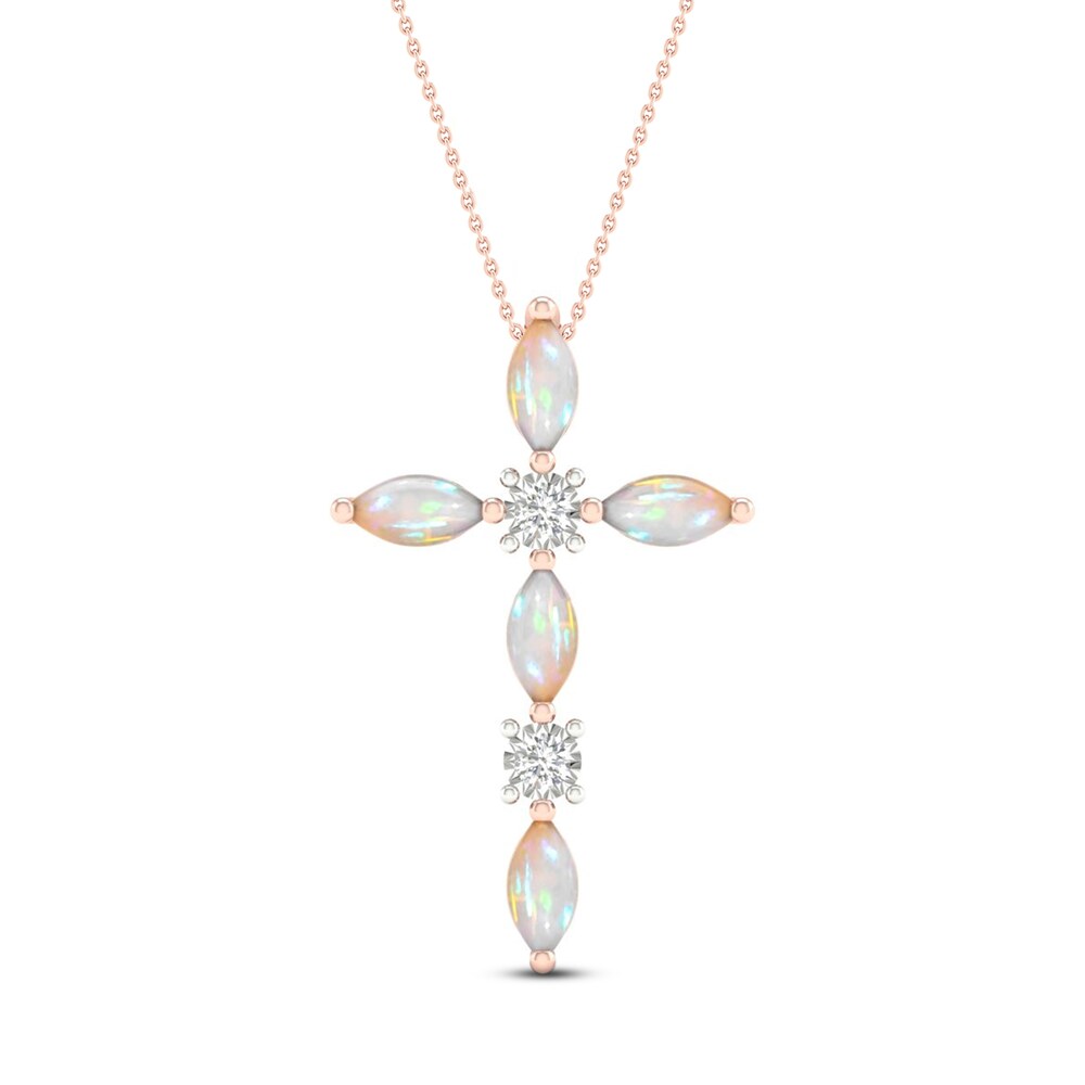 Natural Opal Cross Diamond Accent 10K Rose Gold HfKXyRzS