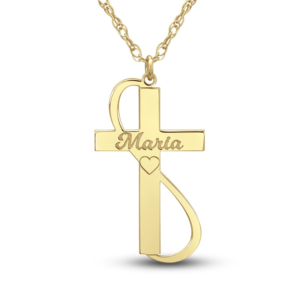 Engravable Cross Pendant Necklace 24K Yellow Gold-Plated Sterling Silver 28mm 18\" Adj. Hff64wNg