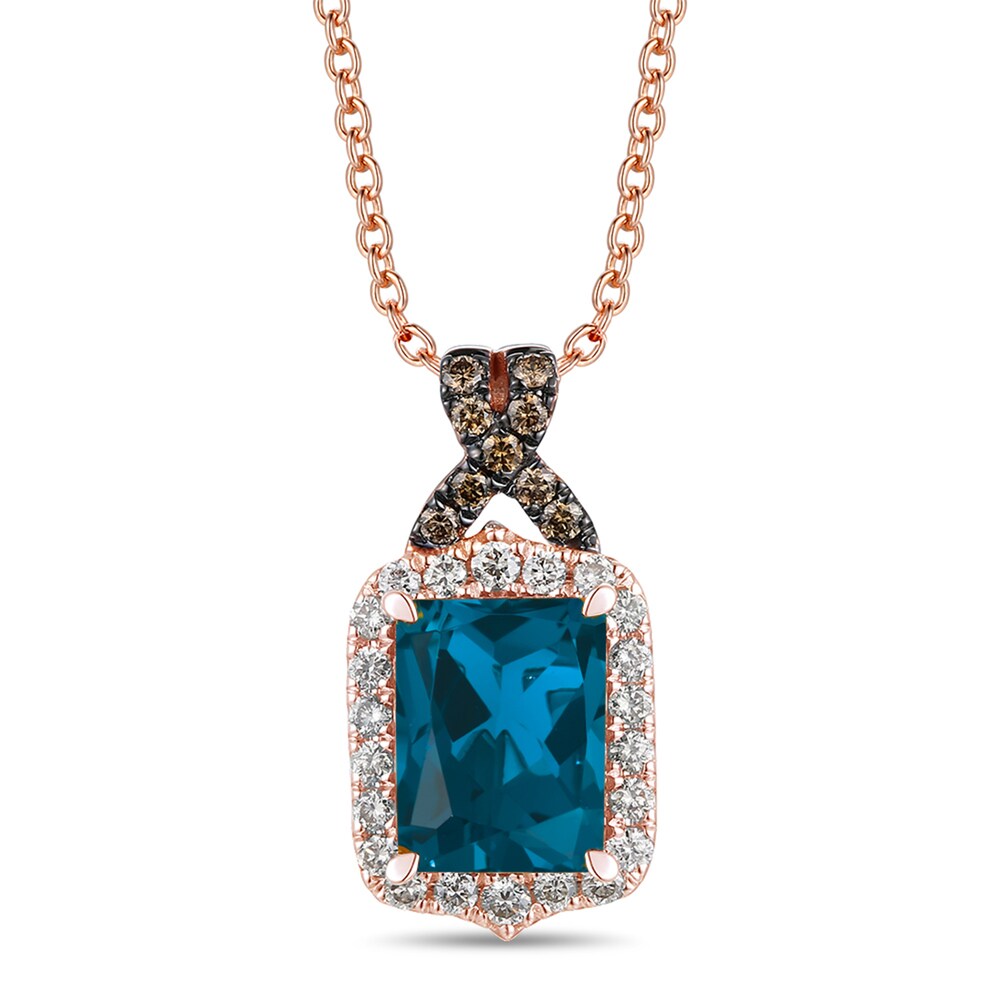 Le Vian Natural Blue Topaz Necklace 1/3 ct tw Diamonds 14K Strawberry Gold HhMvi2qo [HhMvi2qo]