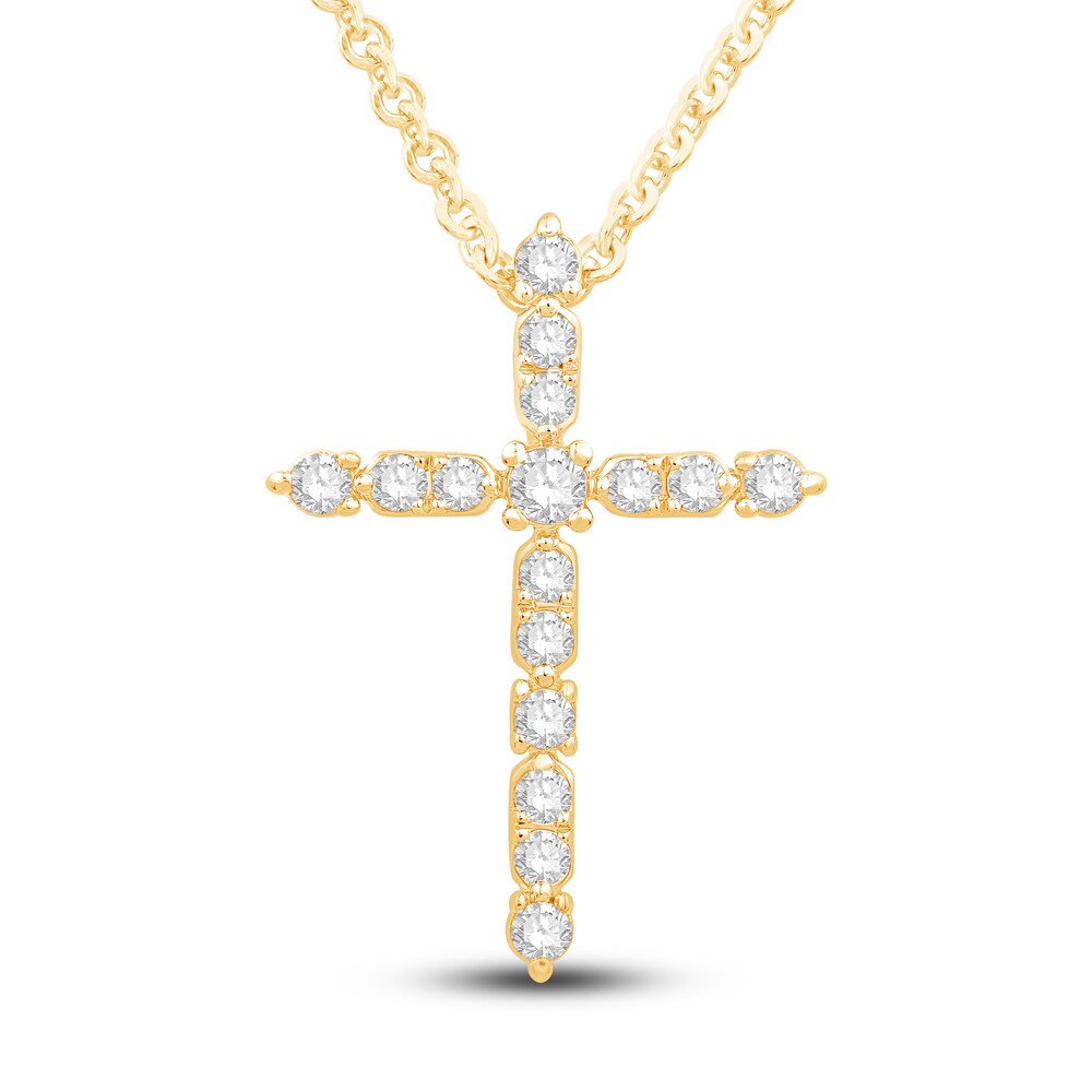 Diamond Cross Necklace 3/8 ct tw Round 10K Yellow Gold 18" Hny7RqFR