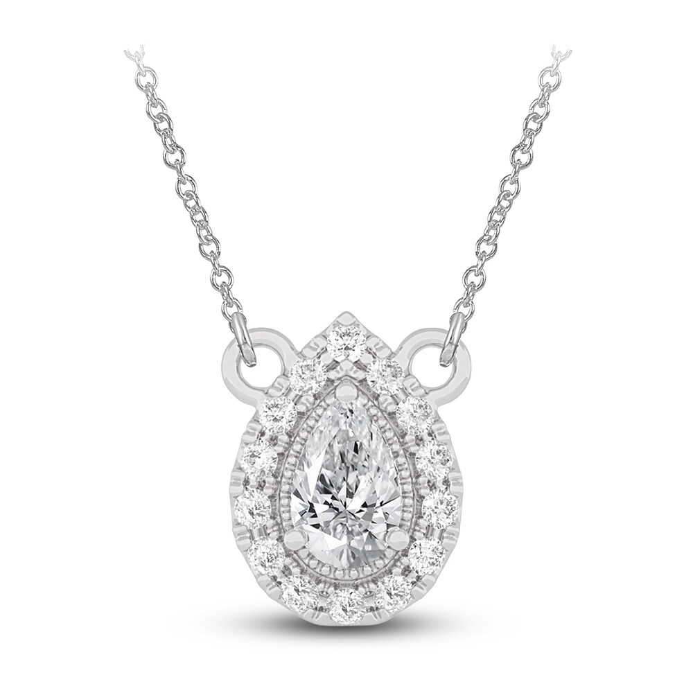 Diamond Pendant Necklace 3/8 ct tw Pear/Round 14K White Gold 18" HrVCZaNj
