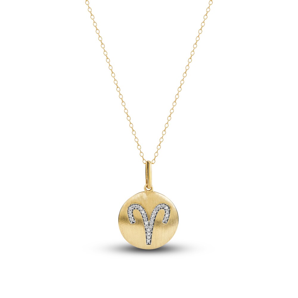 Diamond Aries Zodiac Pendant Necklace 1/10 ct tw Round 14K Yellow Gold I9nDLVOJ