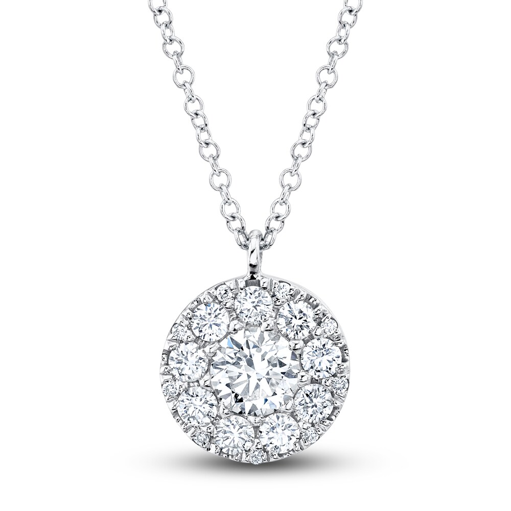 Shy Creation Diamond Cluster Necklace 3/4 ct tw Round 14K White Gold 18" SC22008046 I9pcS7Ee