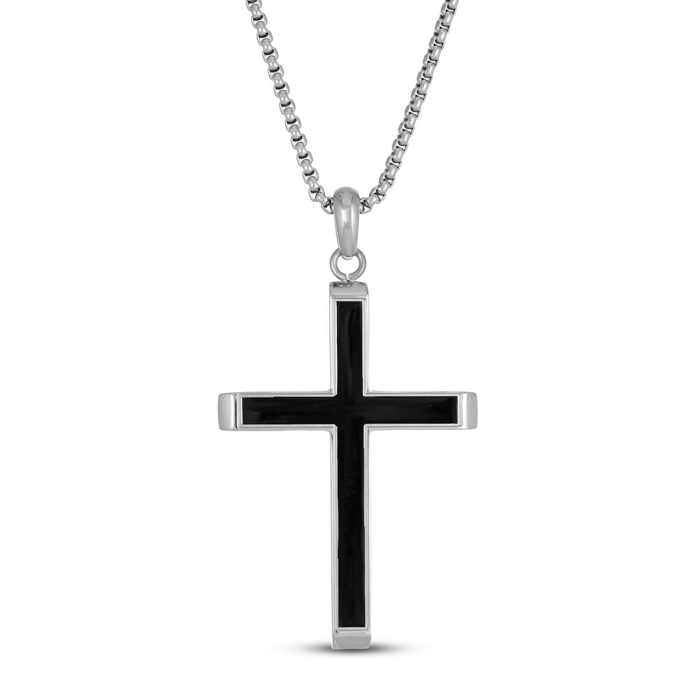 Cross Necklace Black Ion-Plated Stainless Steel 24" I9vwAPkV