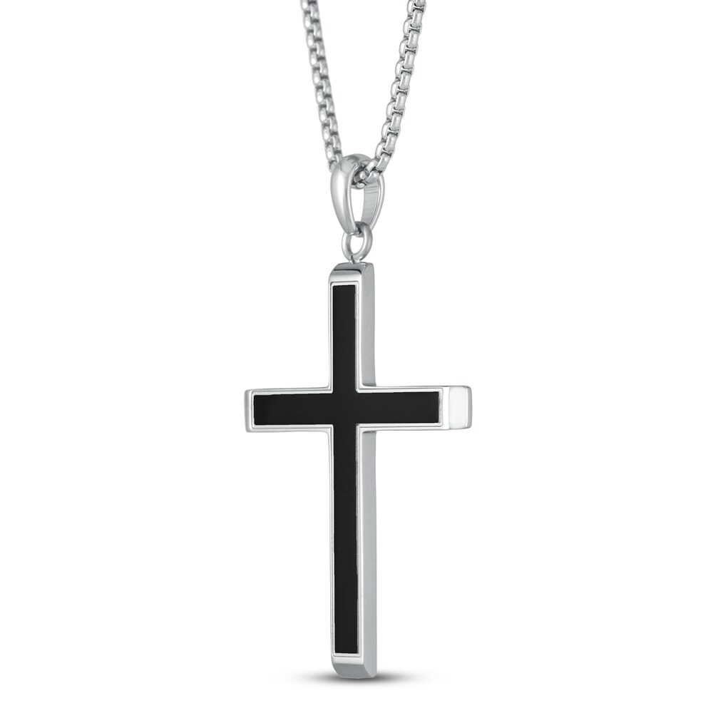 Cross Necklace Black Ion-Plated Stainless Steel 24\" I9vwAPkV