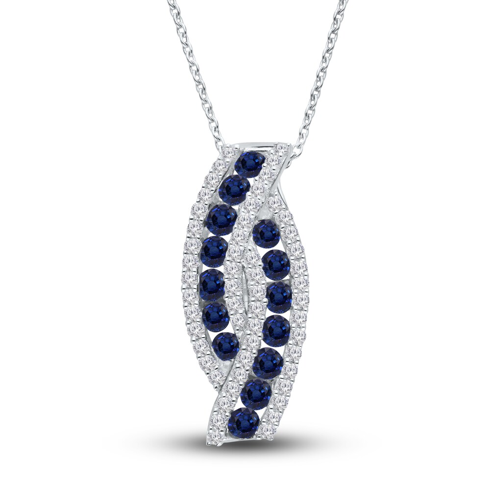 Kallati Natural Blue Sapphire Pendant Necklace 1/3 ct tw Diamonds 14K White Gold 18" IBc3PcNx