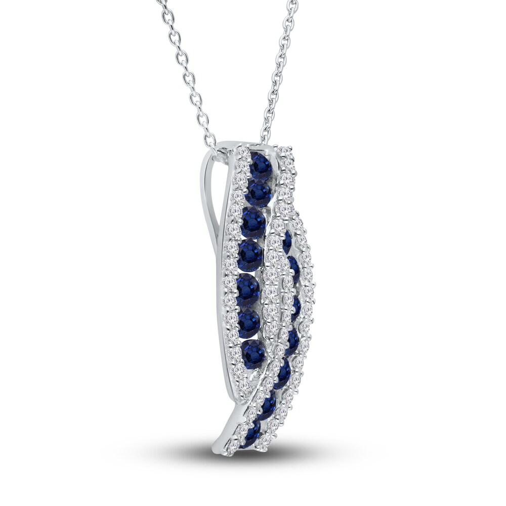 Kallati Natural Blue Sapphire Pendant Necklace 1/3 ct tw Diamonds 14K White Gold 18\" IBc3PcNx