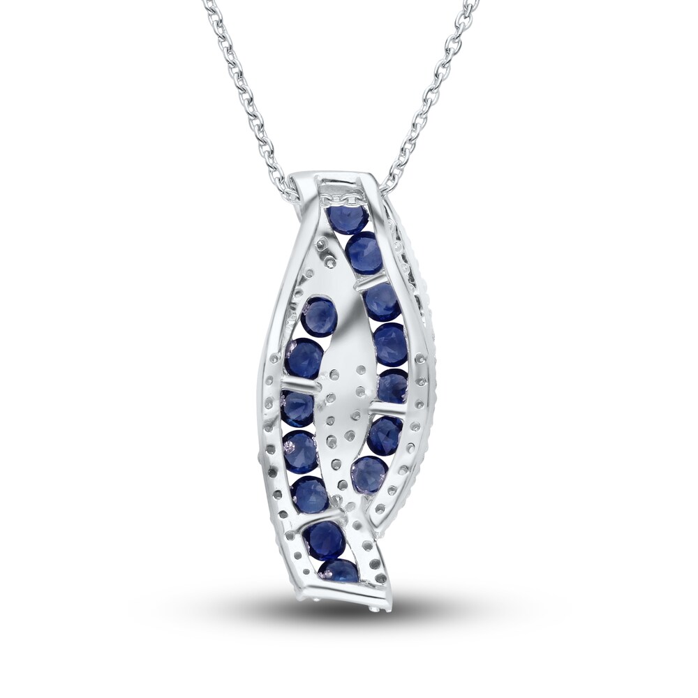 Kallati Natural Blue Sapphire Pendant Necklace 1/3 ct tw Diamonds 14K White Gold 18\" IBc3PcNx