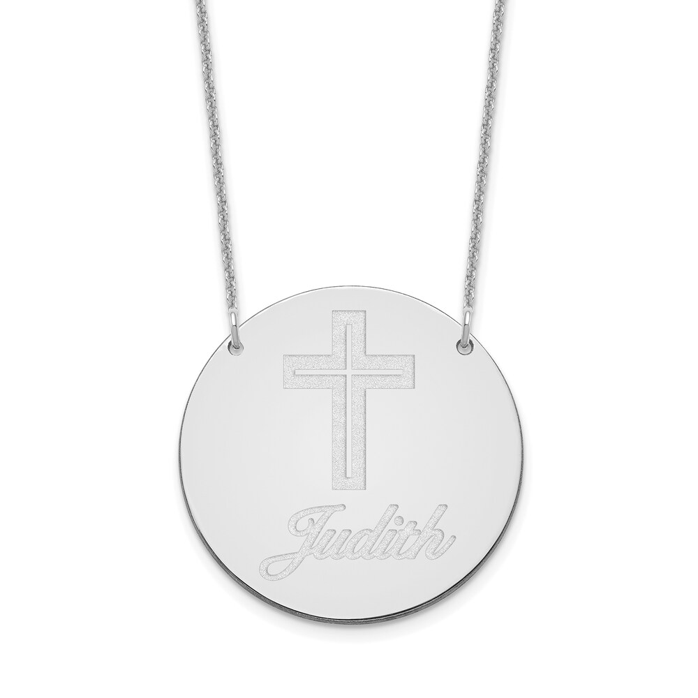 Image/Text Disk Necklace 14K White Gold IByxN7qz
