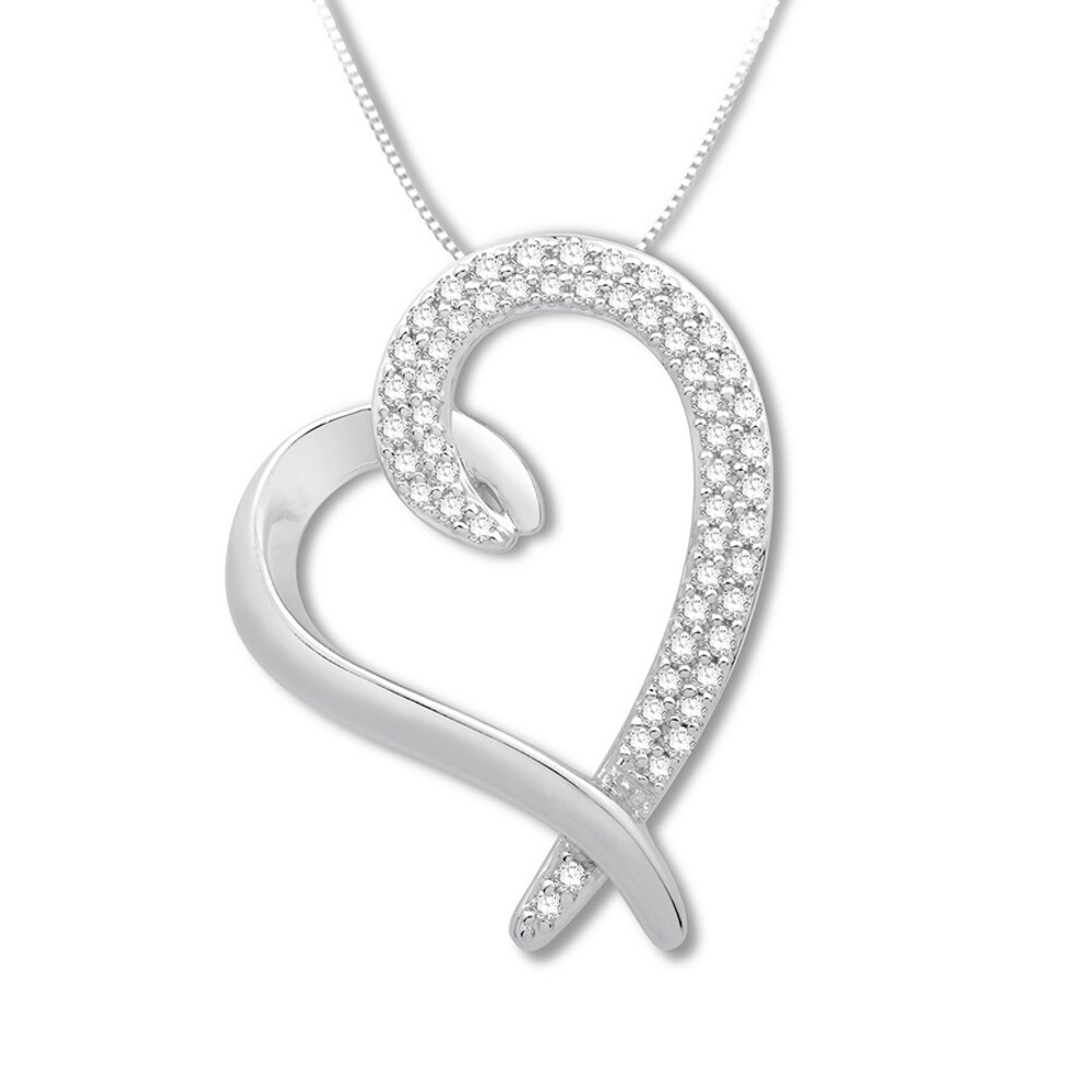 Diamond Heart Necklace 1/4 ct tw Round-cut 10K White Gold IE6Z8WSo