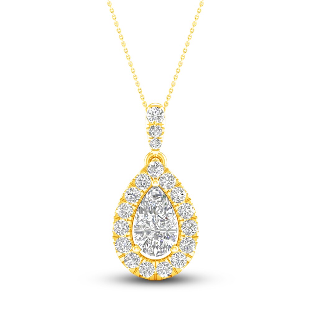 Lab-Created Diamond Pendant Necklace 3/4 ct tw Pear/Round 14K Yellow Gold IO3Encuq
