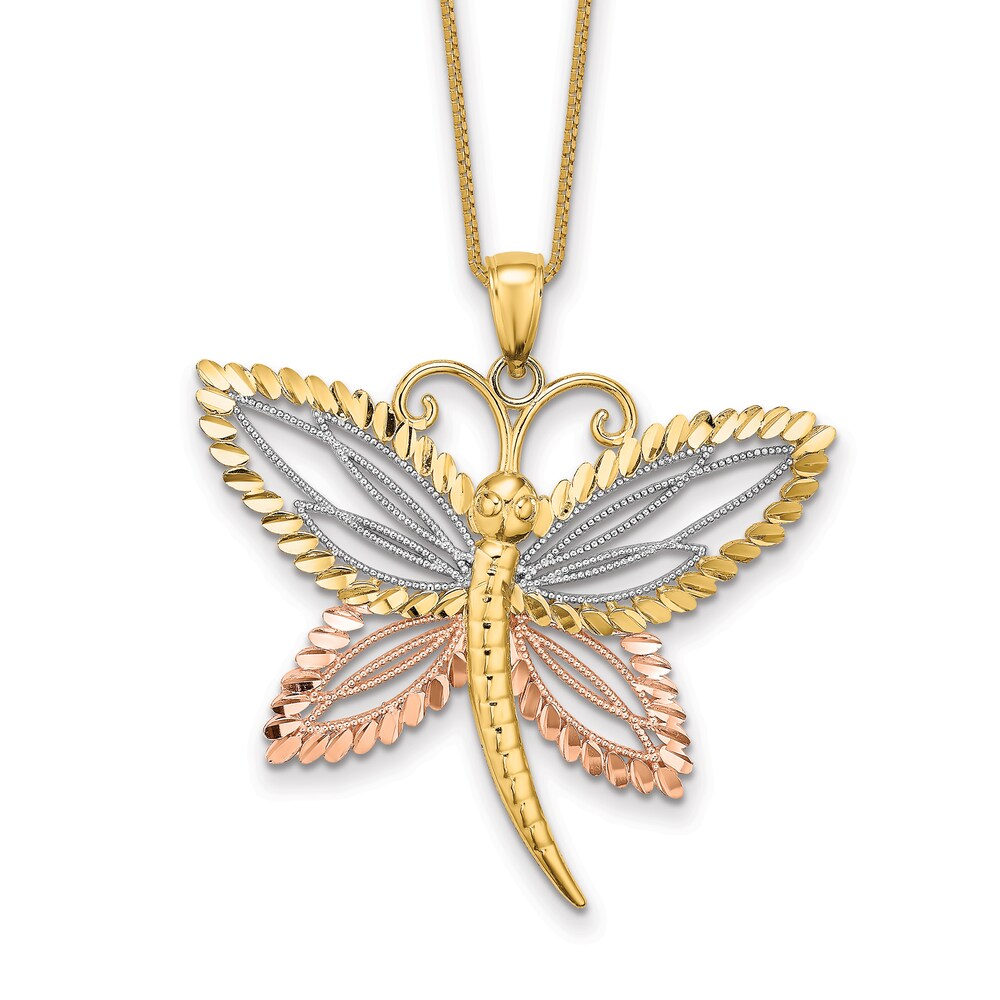 Dragonfly Necklace 14K Two-Tone Gold 18\" IRgP1DTu