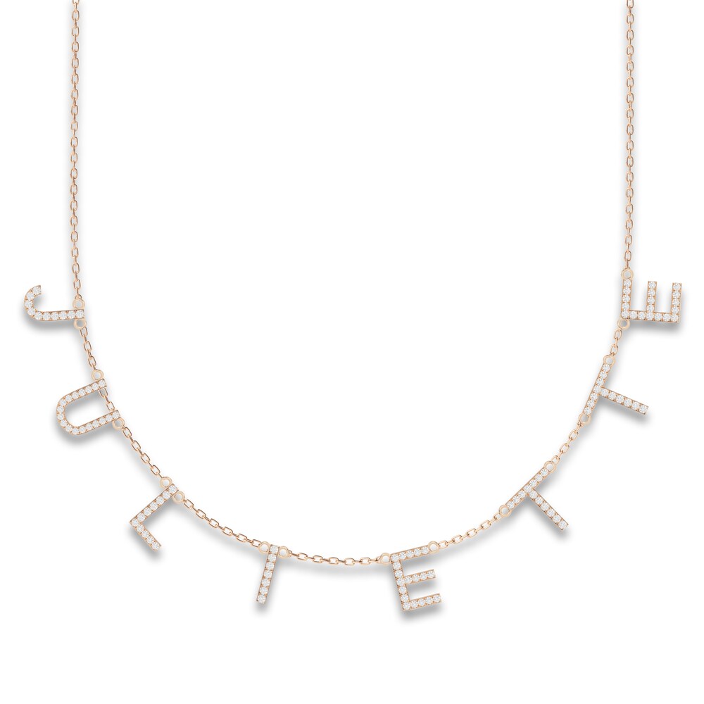 Juliette Maison Diamond Station Name Necklace 1-1/8 ct tw Round 10K Rose Gold IY0ozzlO