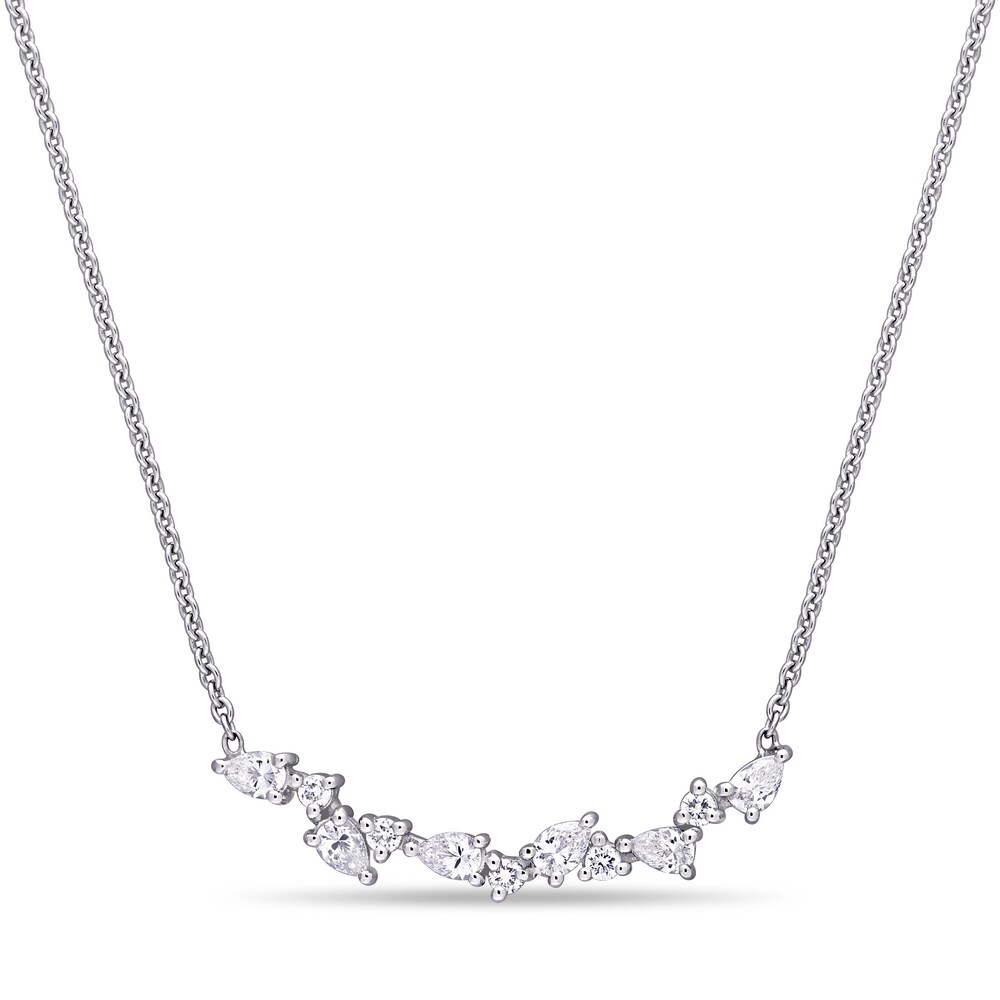 Diamond Bar Necklace 3/8 ct tw Pear/Round 14K White Gold 16.5" Ijvu2bZz