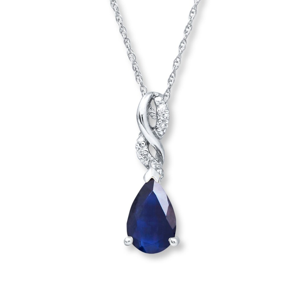 Natural Sapphire Necklace Diamond Accents 10K White Gold Ilw6KZYC