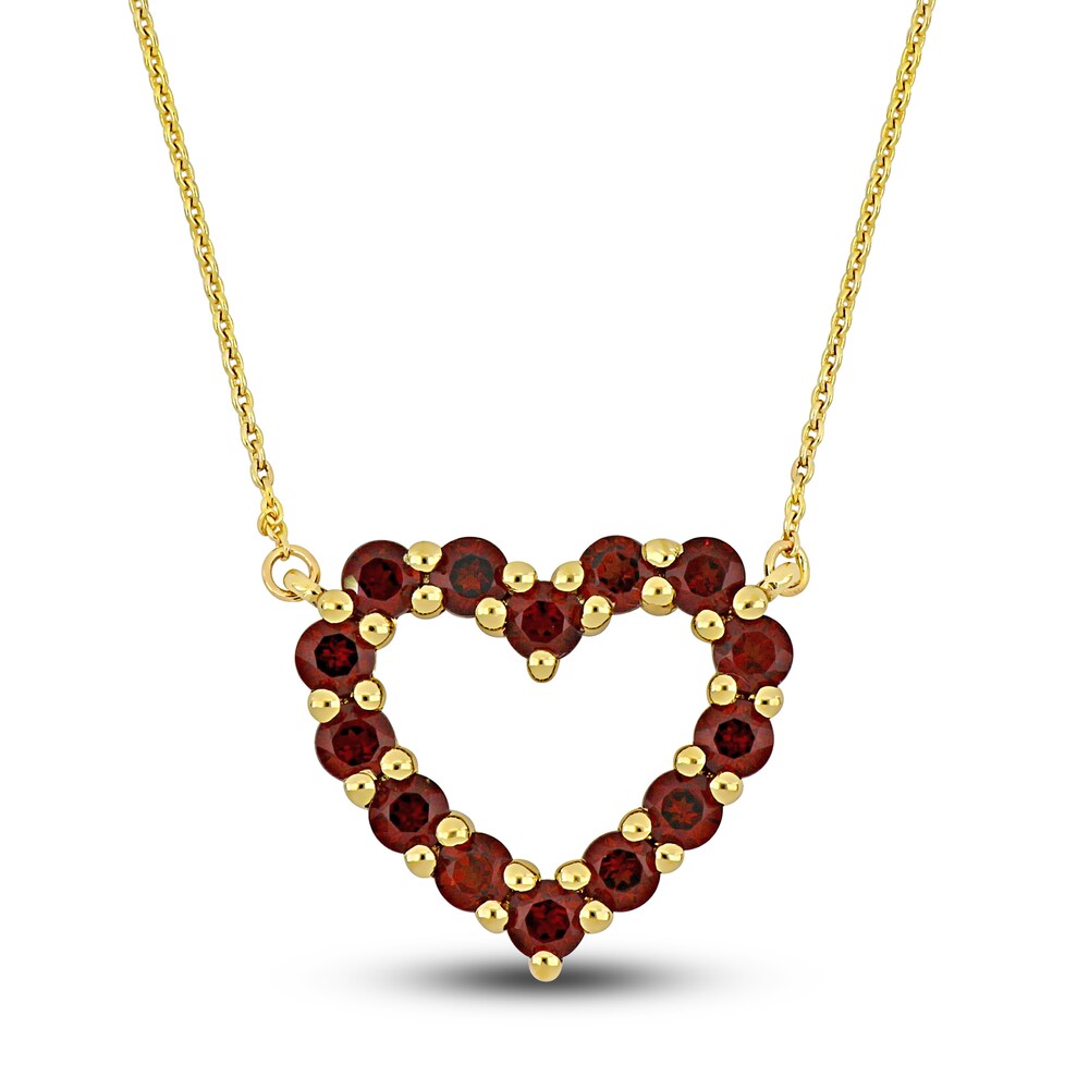 Natural Garnet Heart Pendant Necklace 10K Yellow Gold 17" InGddRtV