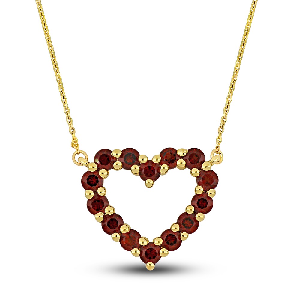 Natural Garnet Heart Pendant Necklace 10K Yellow Gold 17\" InGddRtV