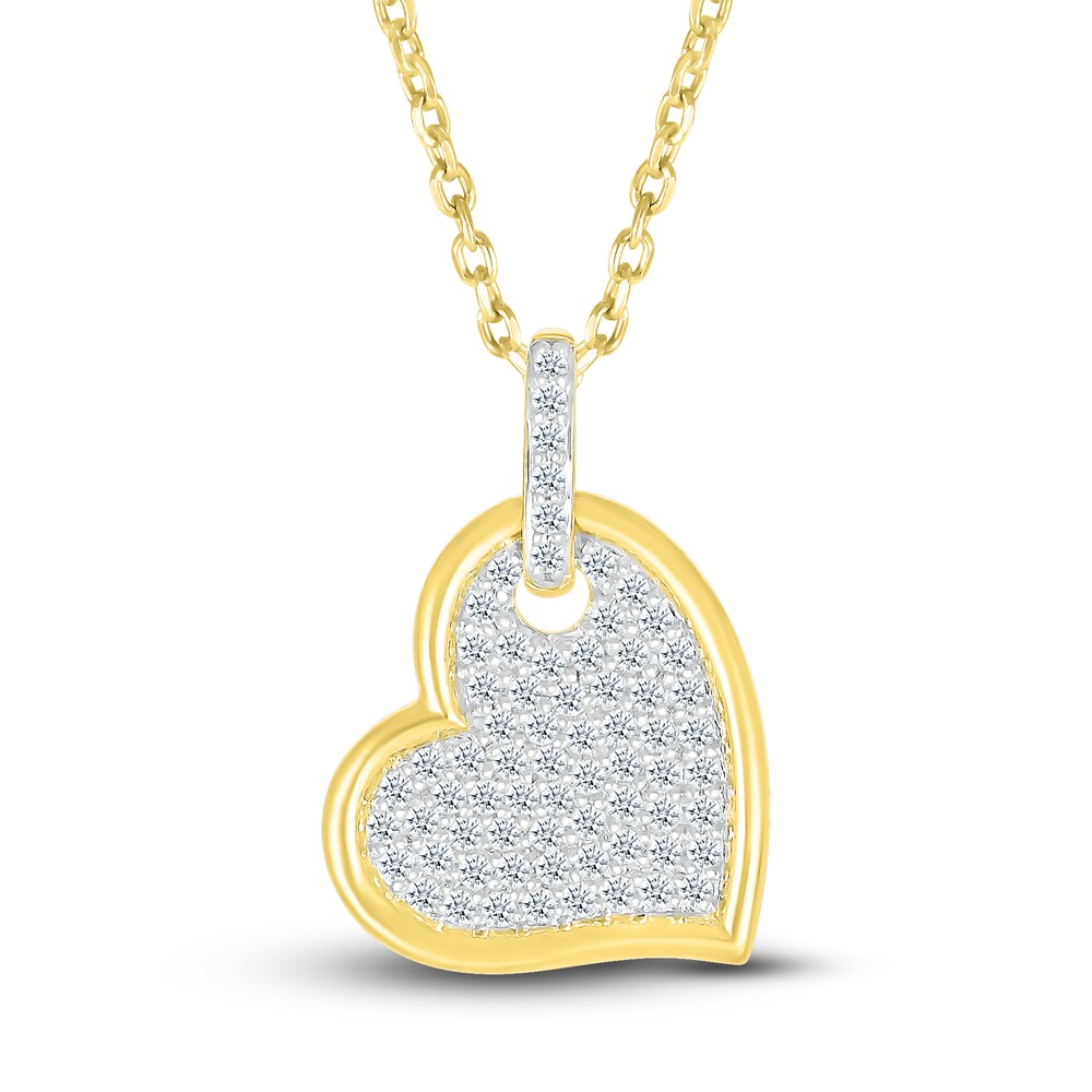 Diamond Heart Pendant Necklace 1/4 ct tw Round 10K Yellow Gold 18" IoBTeaWC