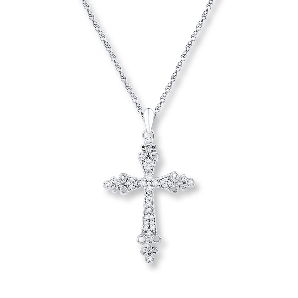 Diamond Cross Necklace 1/4 Carat tw Round-cut Sterling Silver Iogrdmjc