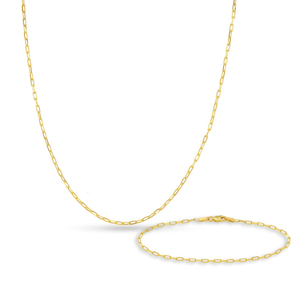 Paperclip Chain Necklace/Bracelet Set 14K Yellow Gold 18" IweEwoUJ