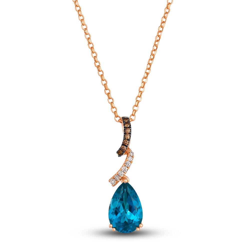 Le Vian Natural Blue Topaz Pendant Necklace 1/6 ct tw Diamonds 14K Strawberry Gold 19" JC3WFu7f