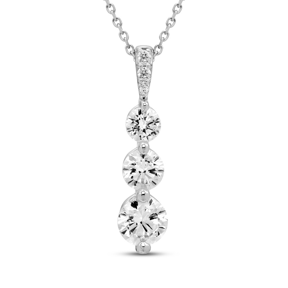 Diamond 3-Stone Pendant Necklace 1 ct tw Round 14K White Gold JDTmXfkP