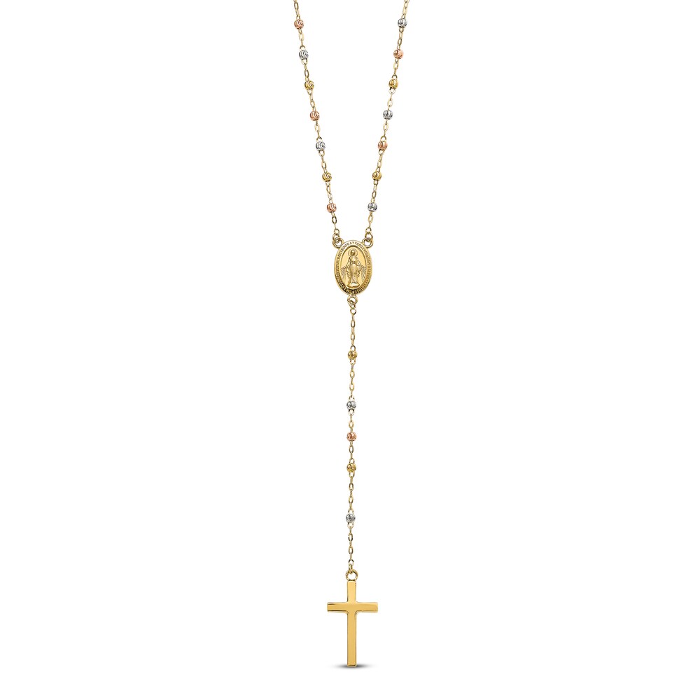 Cross Rosary Necklace 14K Tri-Tone Gold JLRGeghd