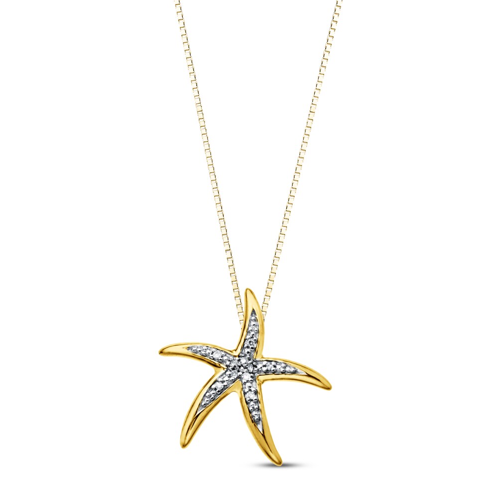 Starfish Necklace Diamond Accents 10K Yellow Gold JOOMqFj3