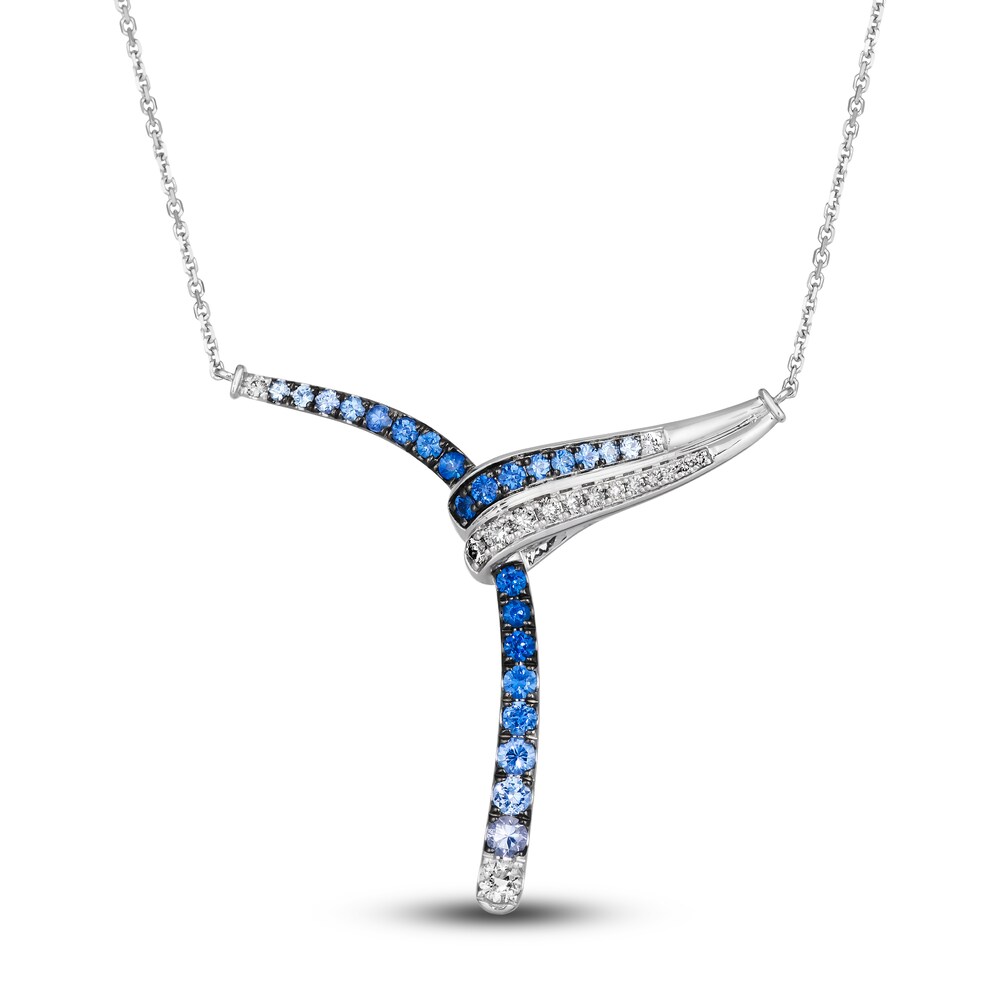 Le Vian Natural Blue Sapphire Necklace 1/6 ct tw Diamonds 14K Vanilla Gold 19\" JbcNly16