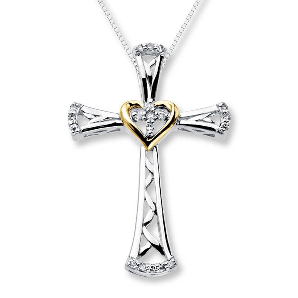 Diamond Cross Necklace 1/10 ct tw Sterling Silver/10K Gold JcJCS2Zv